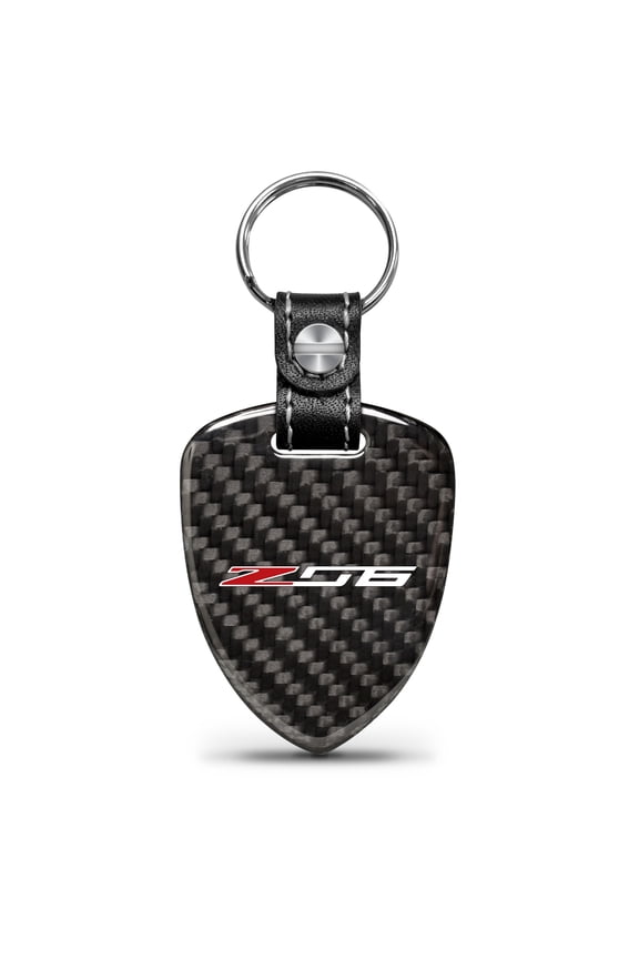 for Chevrolet Corvette C7 Z06 Real Black Carbon Fiber Large Shield-Style Key Chain, Official Licensed