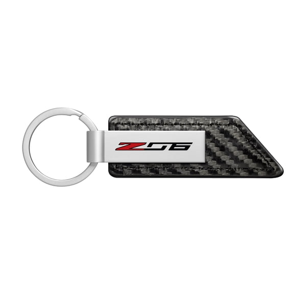 iPick Image for Chevrolet Corvette C7 Z06 Silver Metal Plate Carbon Fiber Texture Black PU Leather Key Chain, Official Licensed