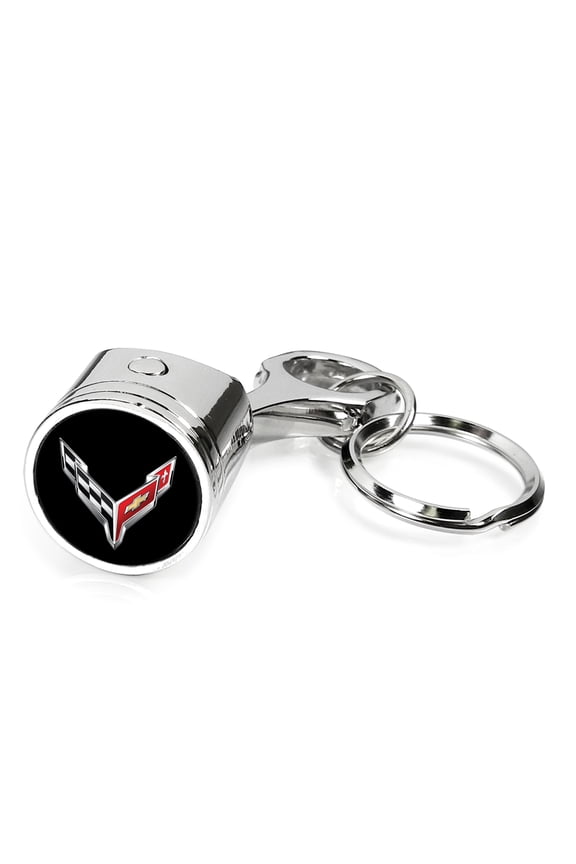 for Chevrolet Corvette C8 Engine Piston Style Chrome Metal Key Chain, Official Licensed