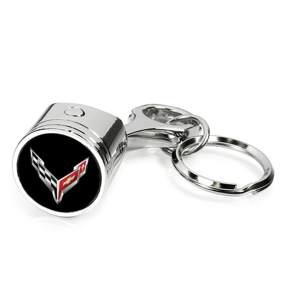 iPick Image for Chevrolet Corvette C8 Engine Piston Style Chrome Metal Key Chain, Official Licensed