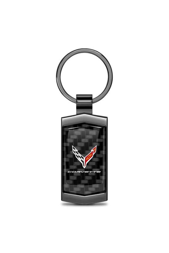 for Chevrolet Corvette C8 Real Black Carbon Fiber Gunmetal Black Case Key Chain, Official Licensed