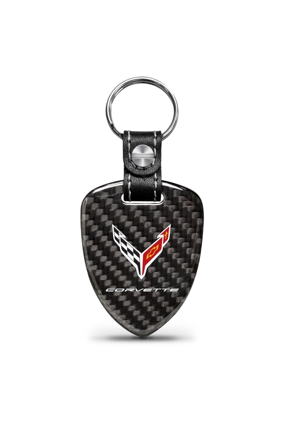 for Chevrolet Corvette C8 Real Black Carbon Fiber Large Shield-Style Key Chain, Official Licensed
