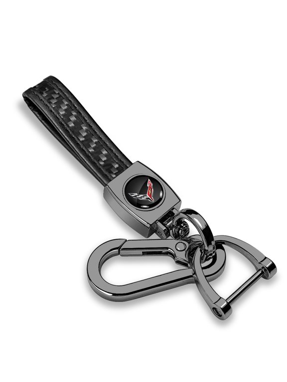 for Chevrolet Corvette C8 Real Black Carbon Fiber Strap Gunmetal Black Hook Key Chain, Official Licensed