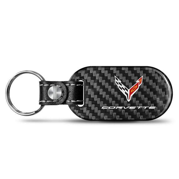 iPick Image for Chevrolet Corvette C8 Real Black Carbon Fiber Tag Style Key Chain, Official Licensed