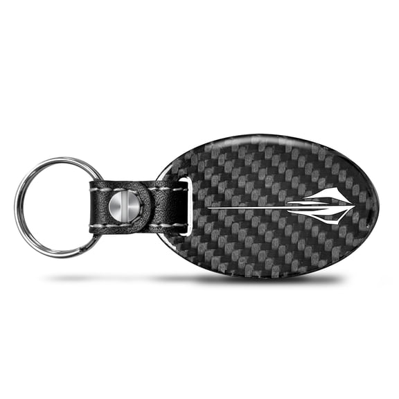 iPick Image for Chevrolet Corvette C8 Stingray Black Real Carbon Fiber Oval Shape with Black Leather Strap Key Chain, Official Licensed