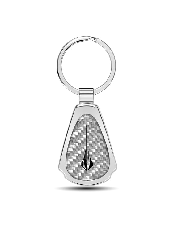 for Chevrolet Corvette C8 Stingray Real Silver Dome Carbon Fiber Chrome Metal Teardrop Key Chain, Official Licensed