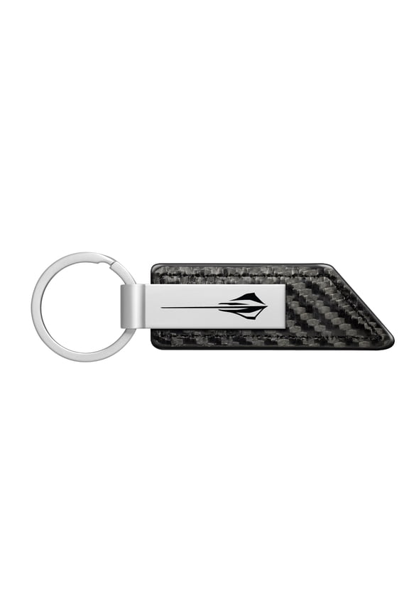 for Chevrolet Corvette C8 Stingray Silver Metal Plate Carbon Fiber Texture Black PU Leather Key Chain, Official Licensed