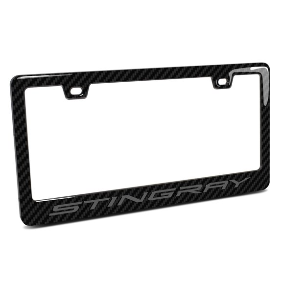 iPick Image for Chevrolet Corvette C8 Stingray in 3D Dark Gray on Real Carbon Fiber ABS Plastic License Plate Frame, Official Licensed