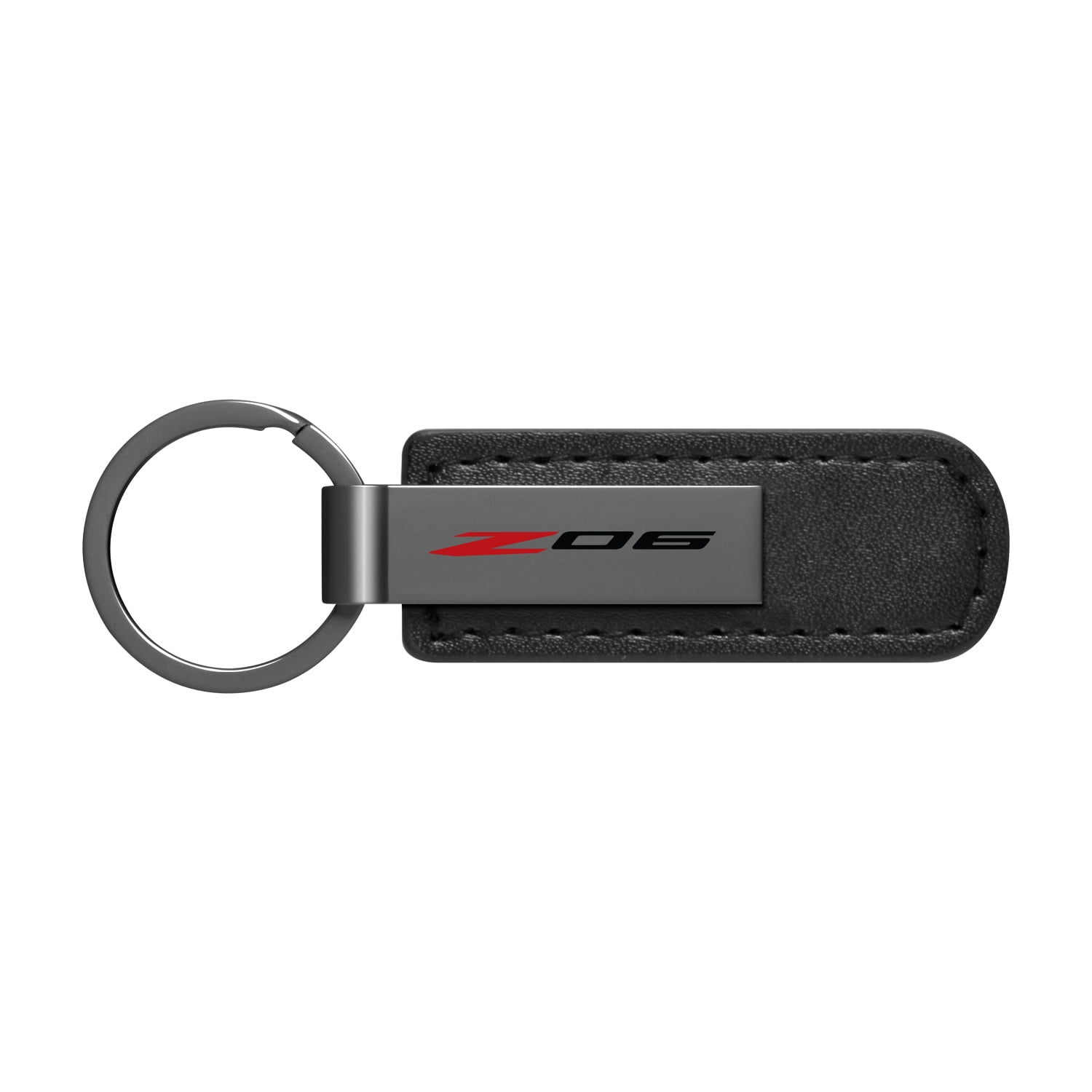iPick Image for Chevrolet Corvette C8 Z06 Black Chrome Metal Plate Black PU Leather Key Chain, Official Licensed