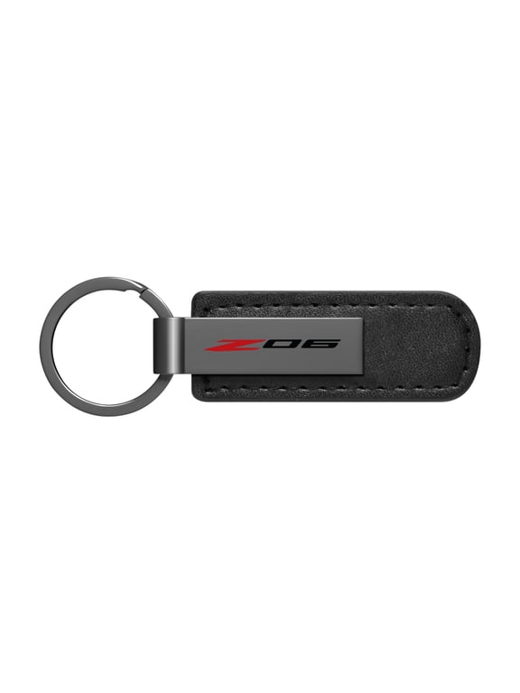 for Chevrolet Corvette C8 Z06 Black Chrome Metal Plate Black PU Leather Key Chain, Official Licensed