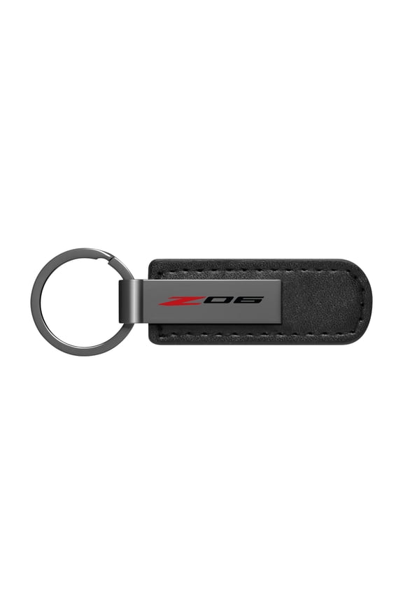 for Chevrolet Corvette C8 Z06 Black Chrome Metal Plate Black PU Leather Key Chain, Official Licensed