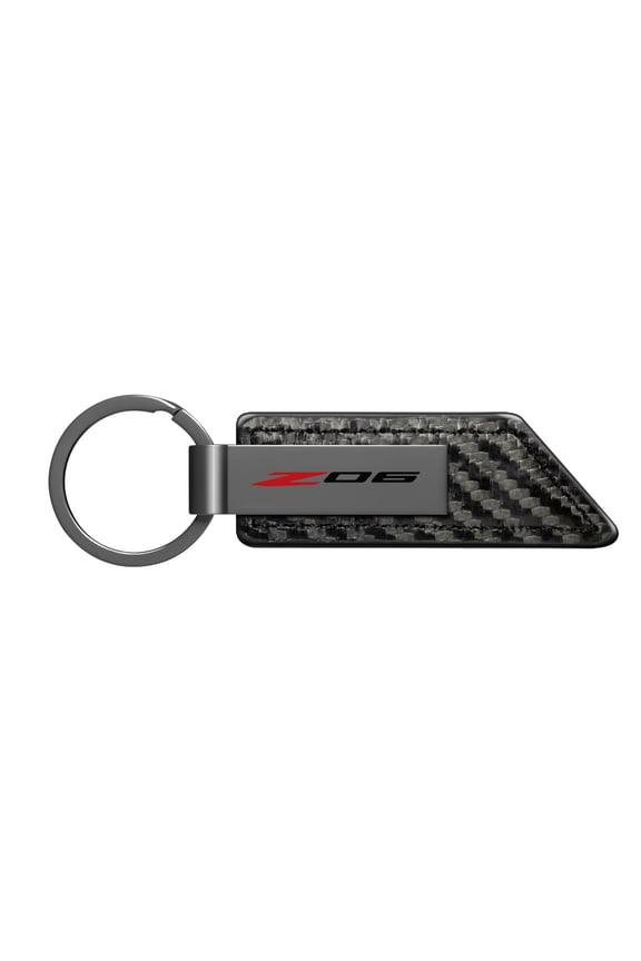 for Chevrolet Corvette C8 Z06 Black Chrome Metal Plate Carbon Fiber Texture PU Leather Key Chain, Official Licensed