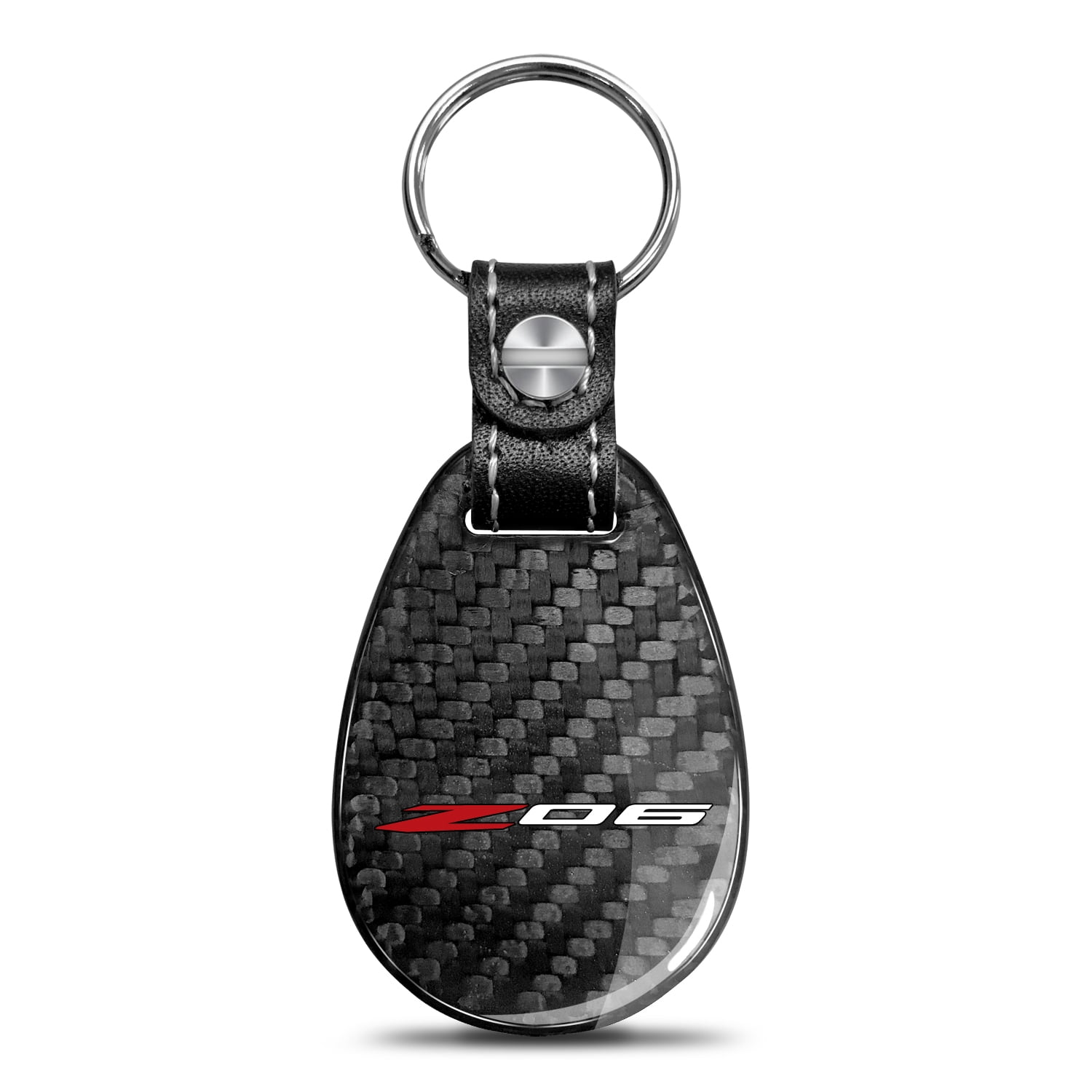 iPick Image for Chevrolet Corvette C8 Z06 Black Real Carbon Fiber Large Tear-Drop Key Chain, Official Licensed