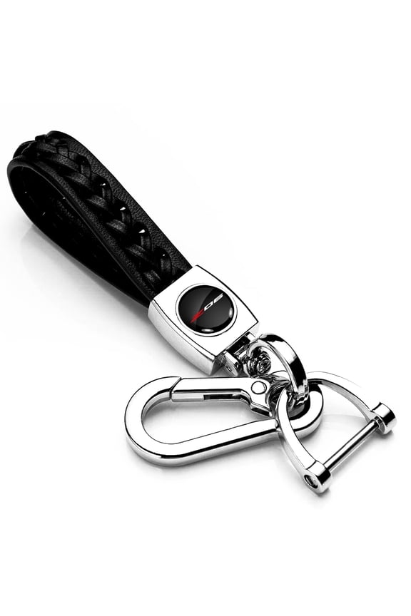 for Chevrolet Corvette C8 Z06 Braided Rope Style Genuine Black Leather Key Chain, Official Licensed