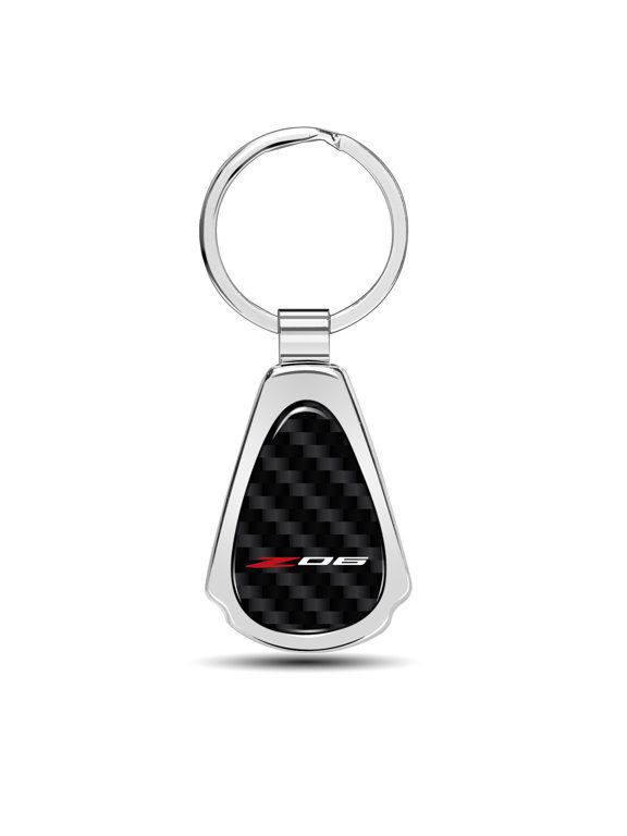 for Chevrolet Corvette C8 Z06 Real Black Carbon Fiber Chrome Metal Teardrop Key Chain, Official Licensed