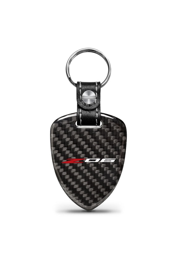 for Chevrolet Corvette C8 Z06 Real Black Carbon Fiber Large Shield-Style Key Chain, Official Licensed