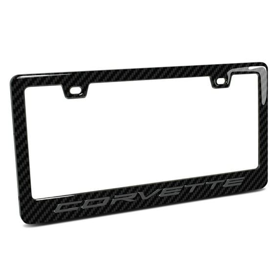 iPick Image for Chevrolet Corvette C8 in 3D Dark Gray on Real Carbon Fiber ABS Plastic License Plate Frame, Official Licensed
