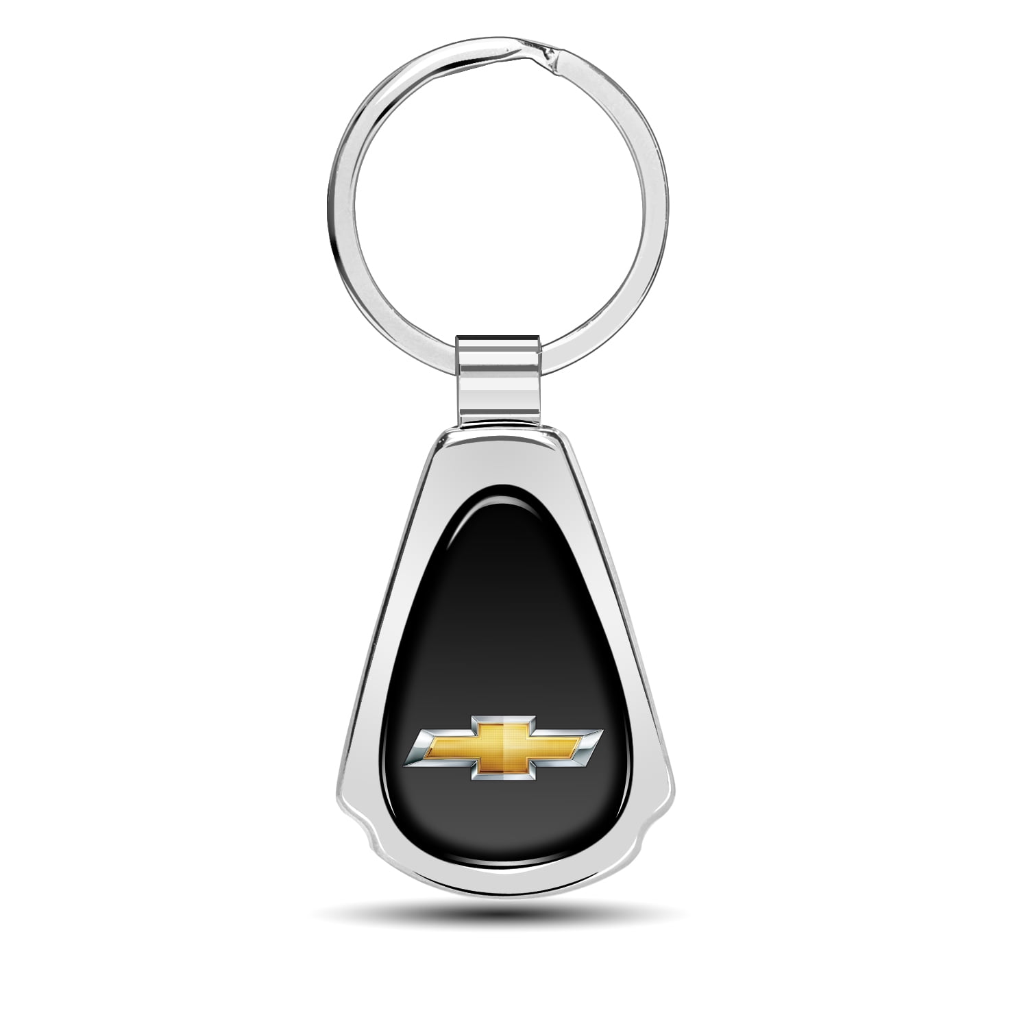 iPick Image for Chevrolet Golden Logo Black Dome Chrome Metal Teardrop Key Chain, Official Licensed