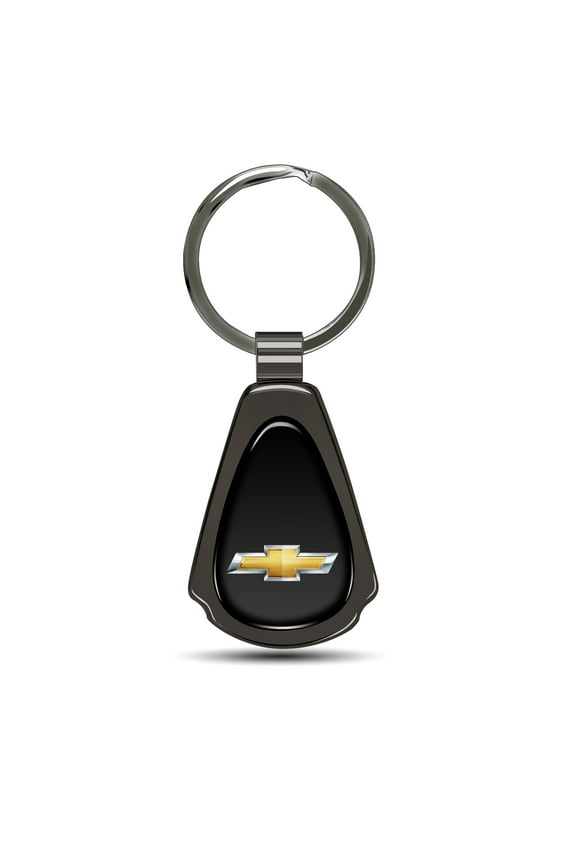 for Chevrolet Golden Logo Black Dome Gunmetal Black Metal Teardrop Key Chain, Official Licensed