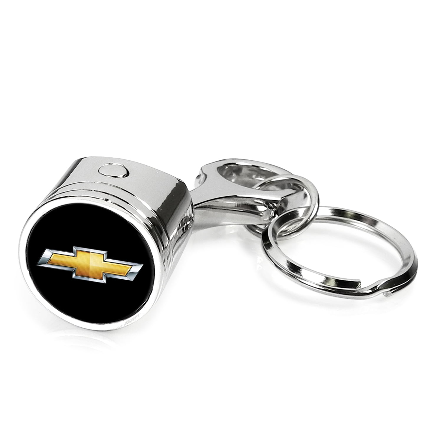 iPick Image for Chevrolet Golden Logo Engine Piston Style Chrome Metal Key Chain, Official Licensed