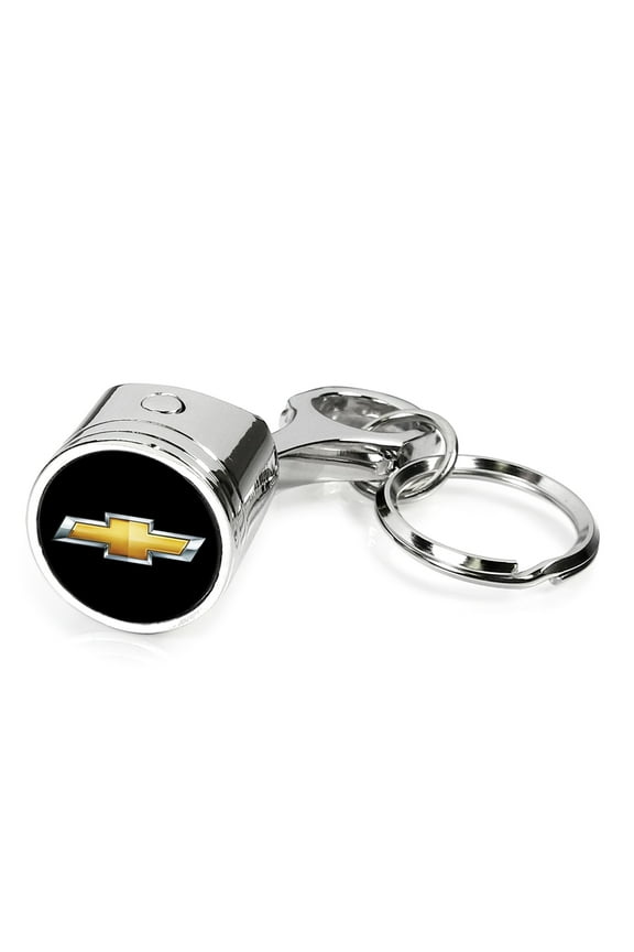 for Chevrolet Golden Logo Engine Piston Style Chrome Metal Key Chain, Official Licensed