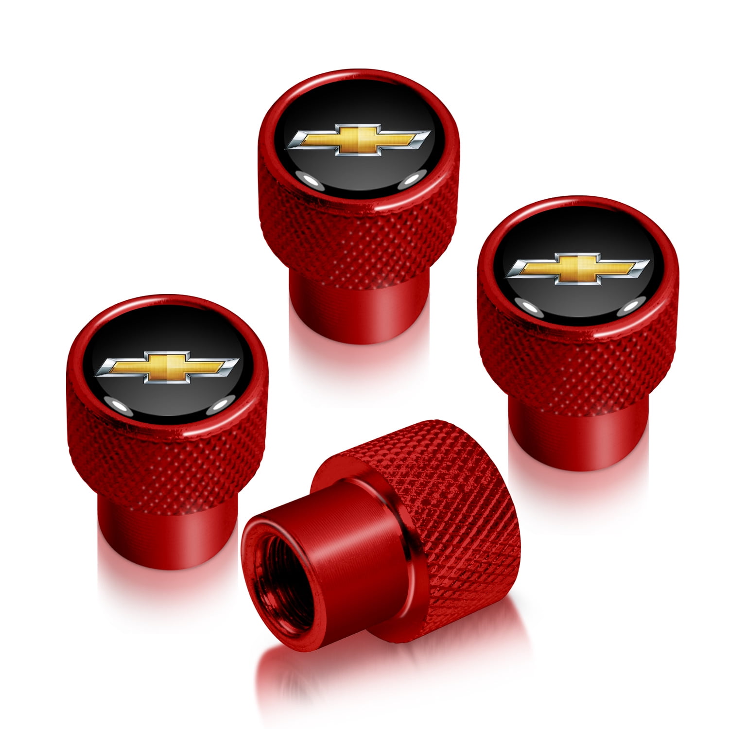 iPick Image for Chevrolet Golden Logo in Black on Red Aluminum Tire Valve Stem Caps, Official Licensed