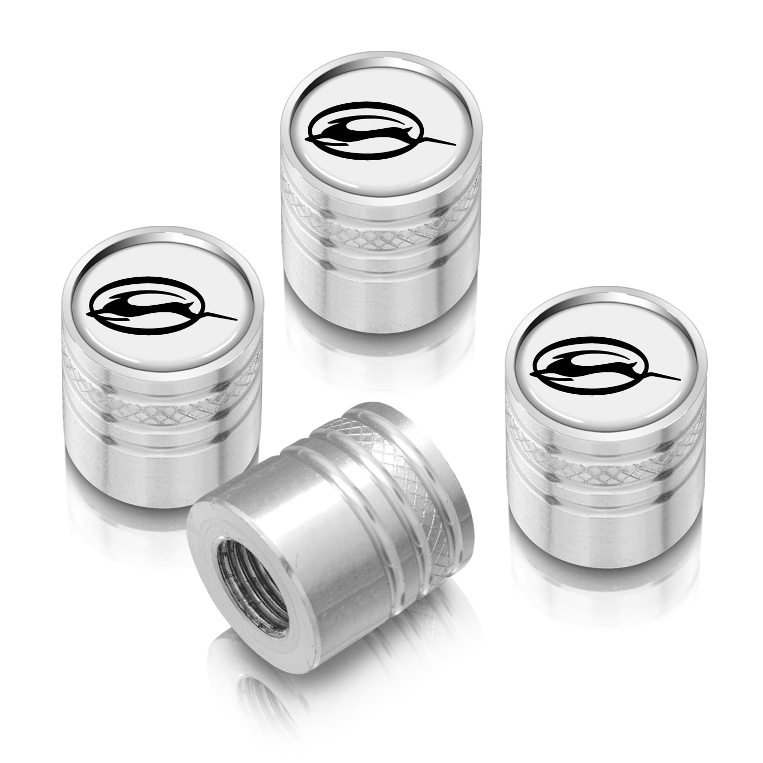 iPick Image for Chevrolet Impala in White on Shining Silver Aluminum Cylinder-Style Tire Valve Stem Caps, Official Licensed