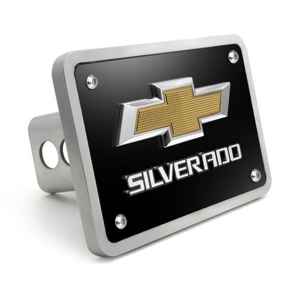 iPick Image for Chevrolet Silverado 3D Gold Logo on Black Billet Aluminum 2-inch Tow Hitch Cover, Official Licensed