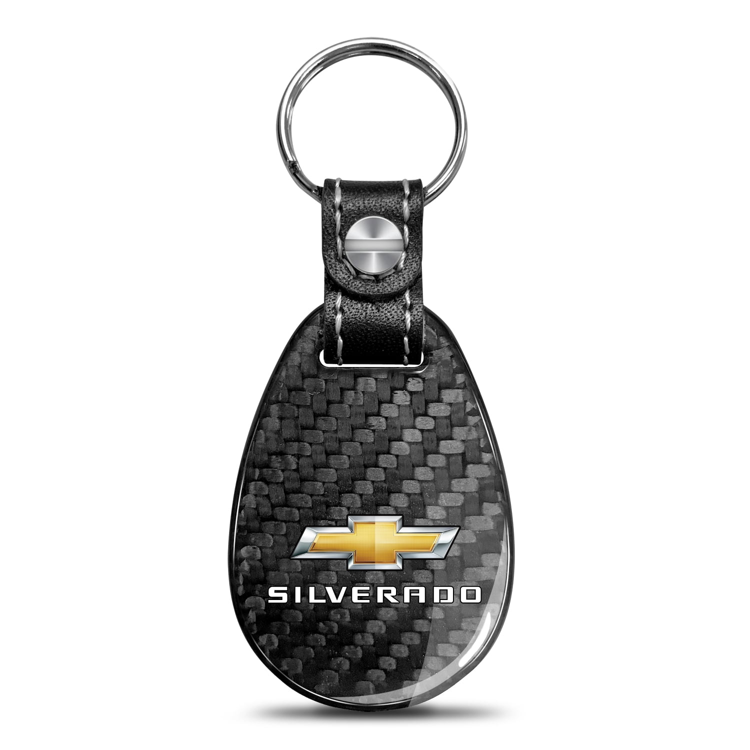 iPick Image for Chevrolet Silverado Black Real Carbon Fiber Large Tear-Drop Key Chain, Official Licensed