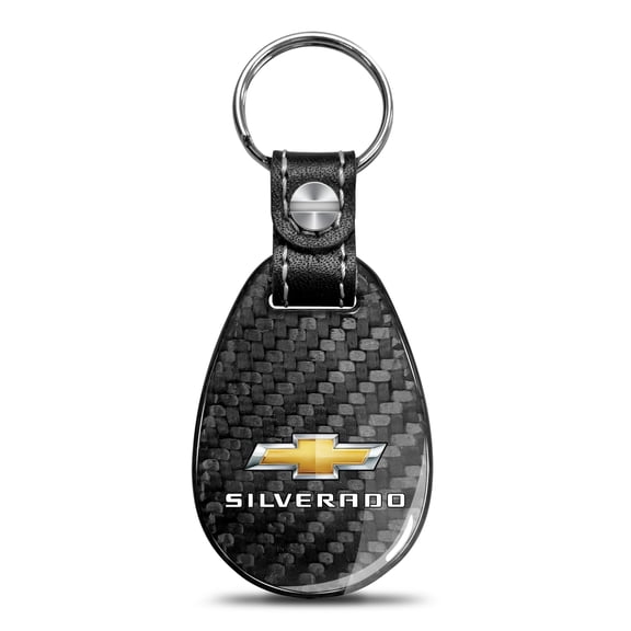 iPick Image for Chevrolet Silverado Black Real Carbon Fiber Large Tear-Drop Key Chain, Official Licensed
