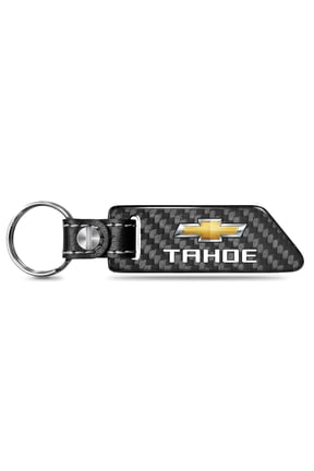 for Chevrolet Tahoe Black Real Carbon Fiber Blade Style with Black Leather Strap Key Chain, Official Licensed
