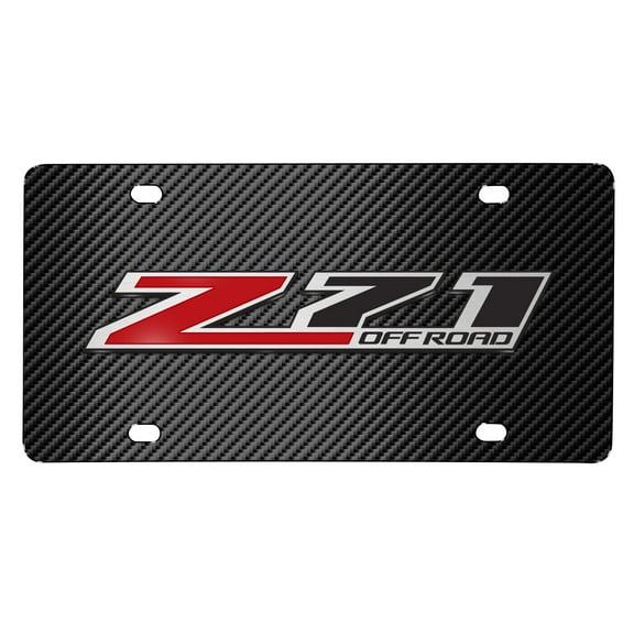 iPick Image for Chevrolet Z71 3D Logo on Black Carbon Fiber Pattern Stainless Steel License Plate, Official Licensed