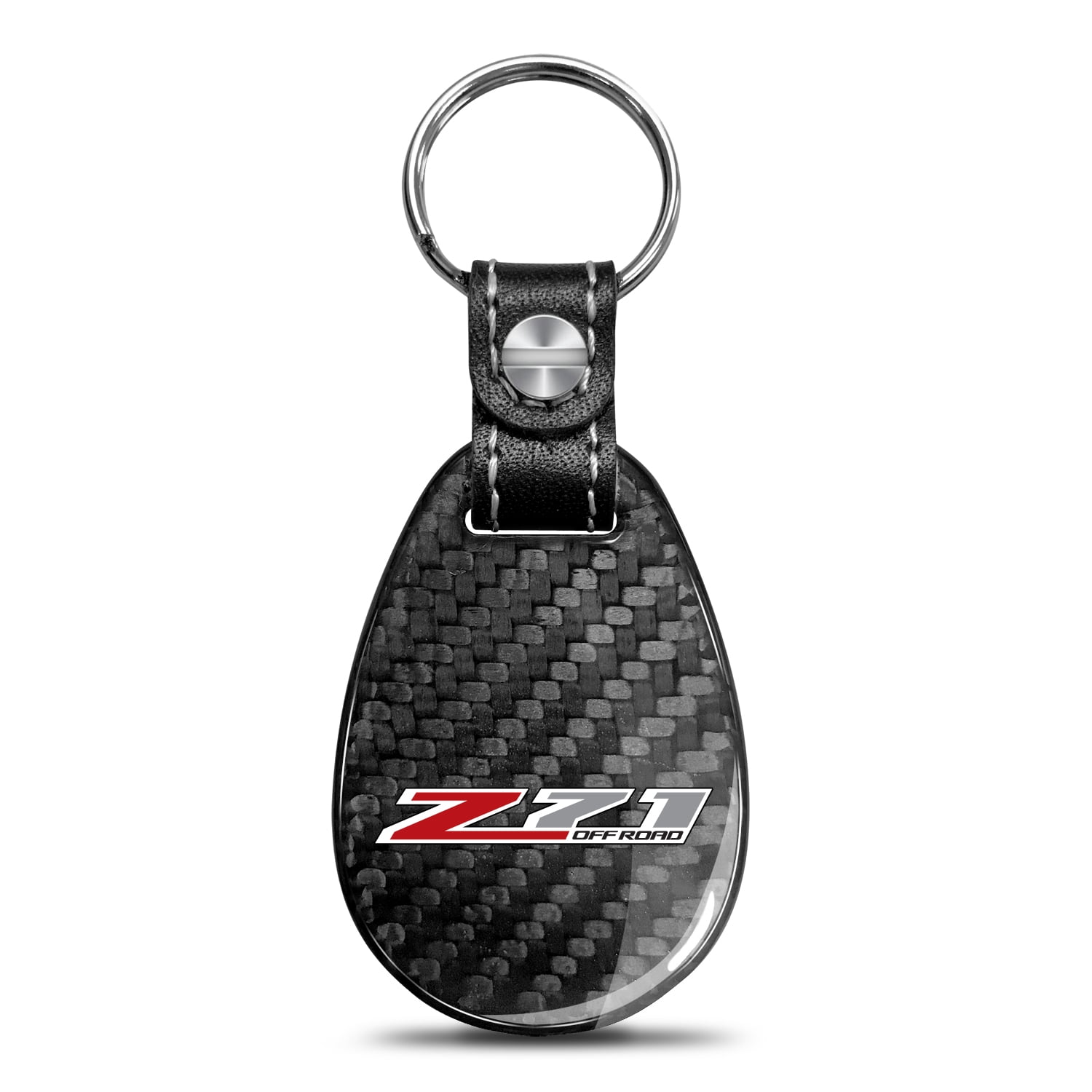 iPick Image for Chevrolet Z71 Black Real Carbon Fiber Large Tear-Drop Key Chain, Official Licensed
