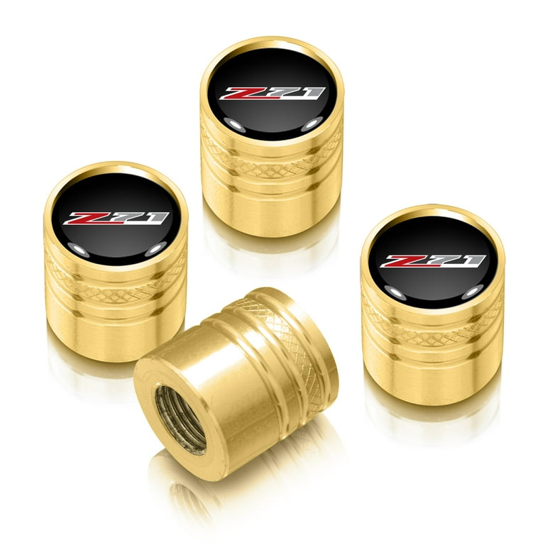 iPick Image for Chevrolet Z71 Logo in Black on Golden Aluminum Cylinder Style Tire Valve Stem Caps Official Licensed