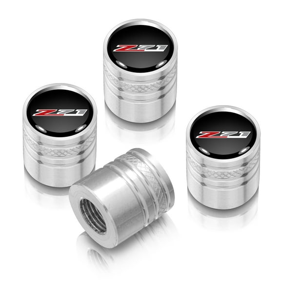 iPick Image for Chevrolet Z71 Logo in Black on Shining Silver Aluminum Cylinder-Style Tire Valve Stem Caps, Official Licensed