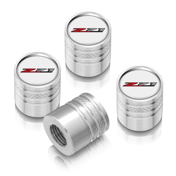 iPick Image for Chevrolet Z71 Logo in White on Shining Silver Aluminum Cylinder-Style Tire Valve Stem Caps, Official Licensed