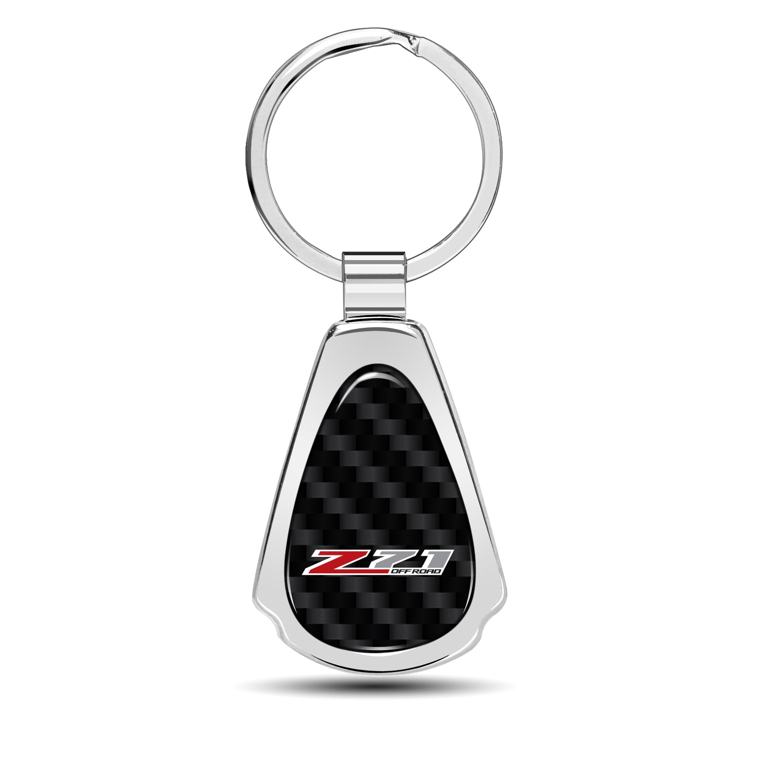 iPick Image for Chevrolet Z71 Real Black Carbon Fiber Chrome Metal Teardrop Key Chain, Official Licensed