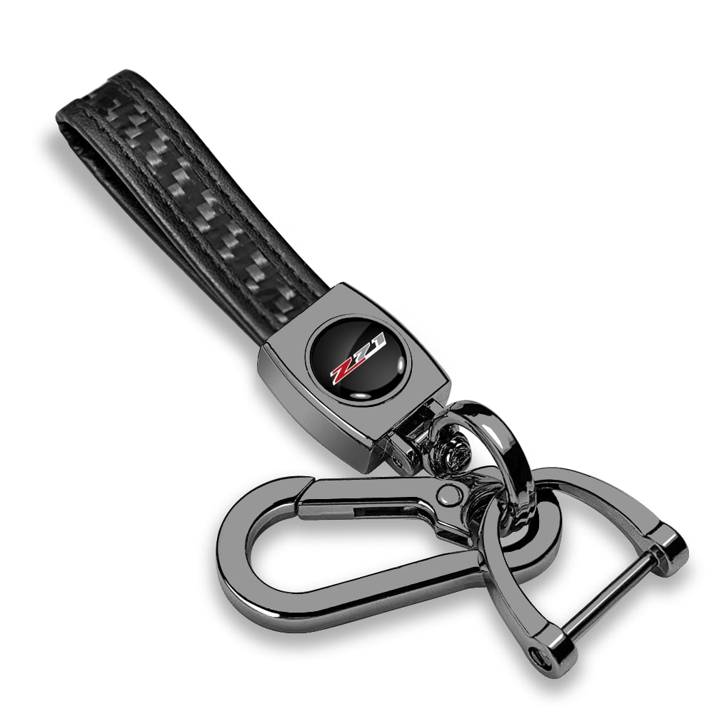 iPick Image for Chevrolet Z71 Real Black Carbon Fiber Strap Gunmetal Black Hook Key Chain, Official Licensed