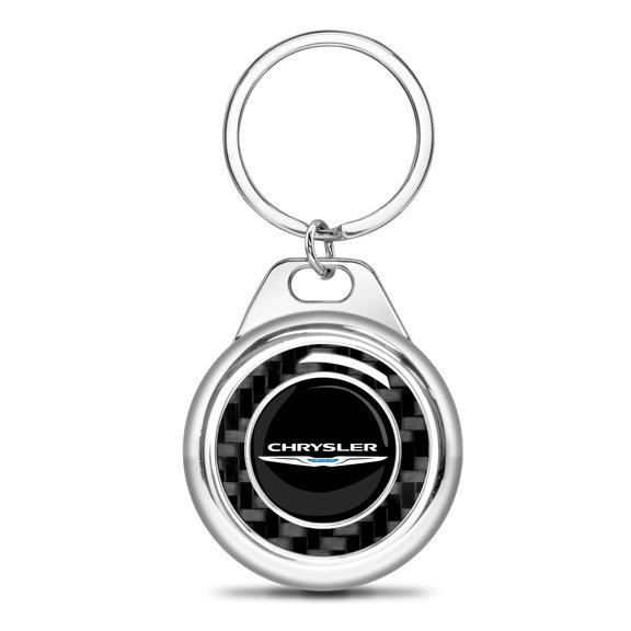iPick Image for Chrysler Logo Real Black Carbon Fiber Chrome Roundel Metal Case Key Chain, Official Licensed