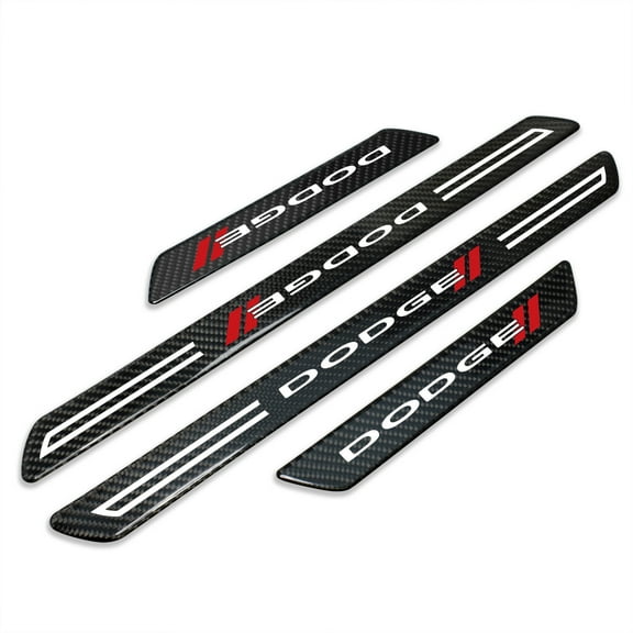 iPick Image for Dodge Black Real Carbon Fiber 4 Pcs Universal Car Door Sill Step Protector Kick Plates, Set of 4, Official Licensed