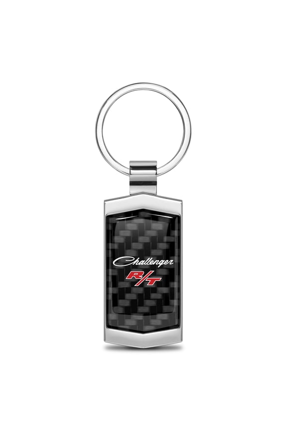 for Dodge Challenger R/T Classic Real Black Carbon Fiber Chrome Metal Case Key Chain, Official Licensed