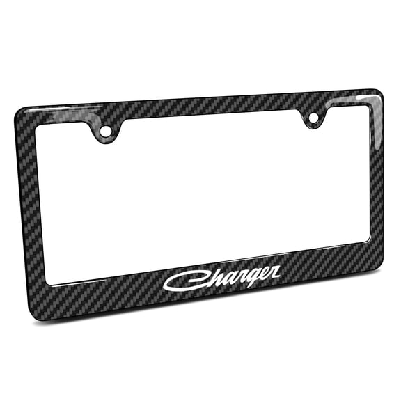 iPick Image for Dodge Charger Classic Black Carbon Fiber Look ABS Plastic License Plate Frame, Official Licensed