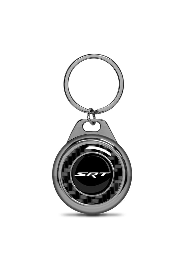 for Dodge Jeep SRT Logo Real Black Carbon Fiber Gunmetal Roundel Metal Case Key Chain, Official Licensed