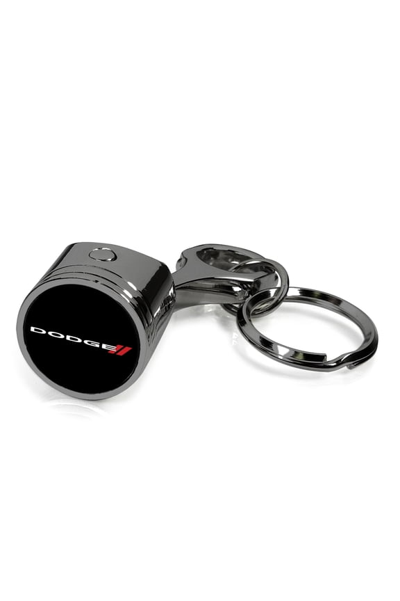 for Dodge Logo Black-Chrome Finish Engine Piston and Rod Metal Key Chain, Official Licensed
