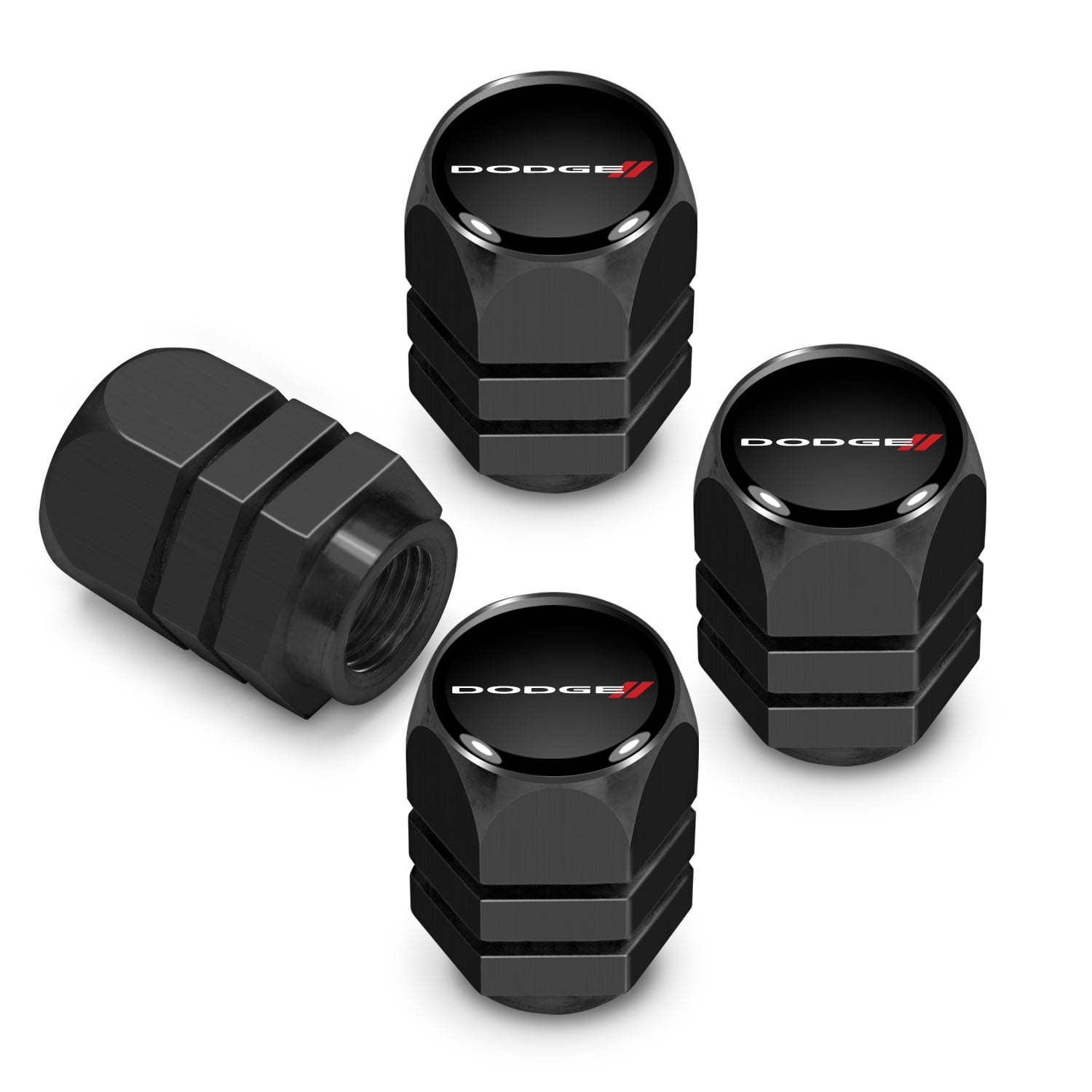 iPick Image for Dodge Logo in Black on Black Hexagon Shape Aluminum Tire Valve Stem Caps, Official Licensed