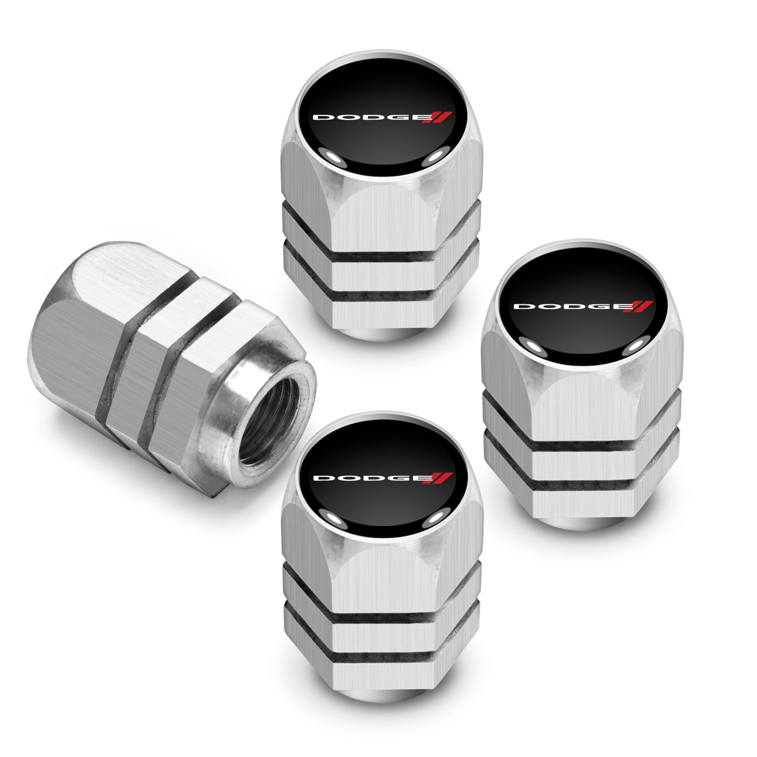 iPick Image for Dodge Logo in Black on Silver Hexagon Shape Aluminum Tire Valve Stem Caps, Official Licensed