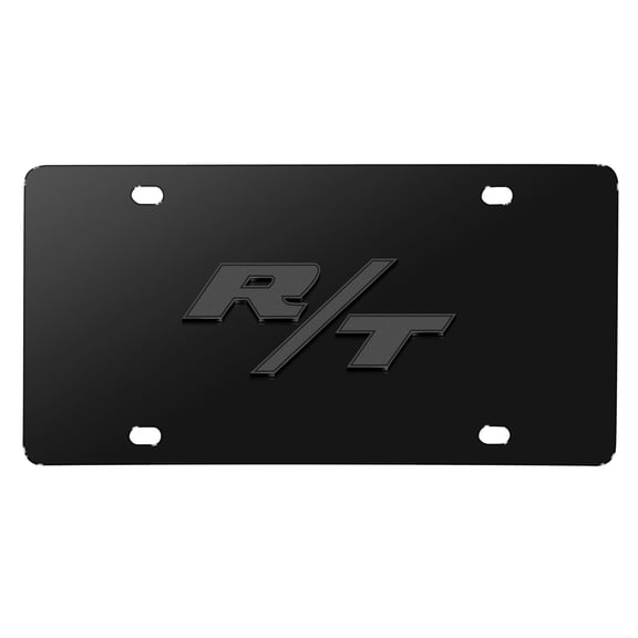 iPick Image for Dodge R/T Logo 3D Dark Gray Logo on Black Stainless Steel License Plate, Official Licensed