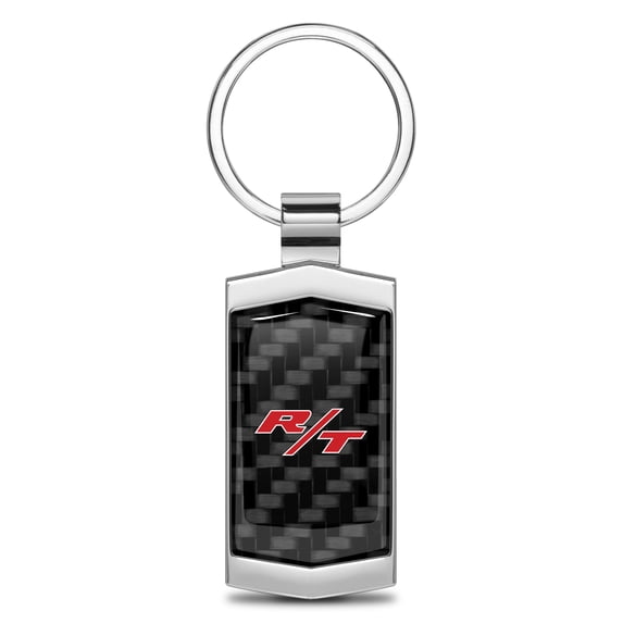 iPick Image for Dodge R/T Logo Real Black Carbon Fiber Chrome Metal Case Key Chain, Official Licensed