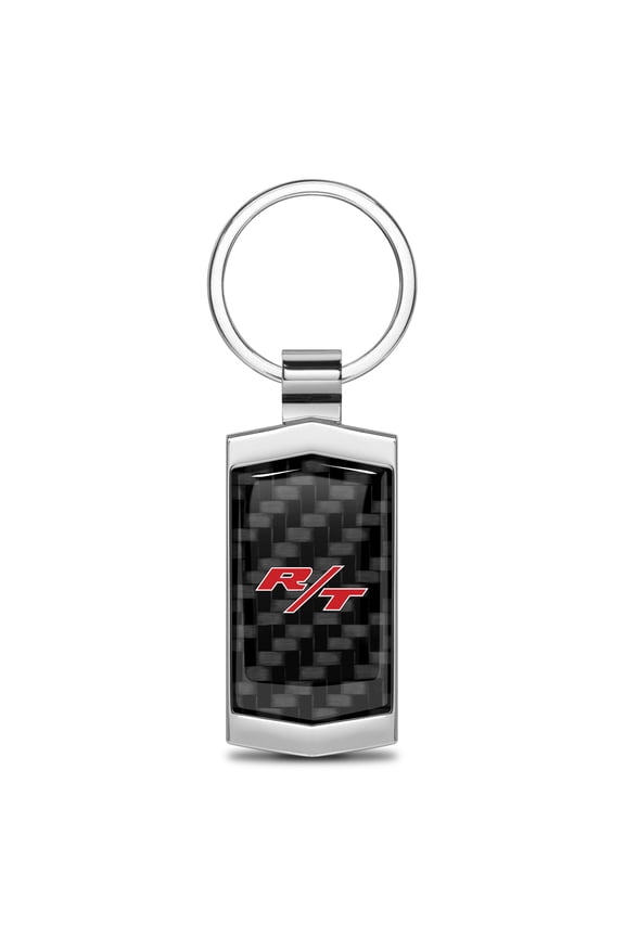 for Dodge R/T Logo Real Black Carbon Fiber Chrome Metal Case Key Chain, Official Licensed