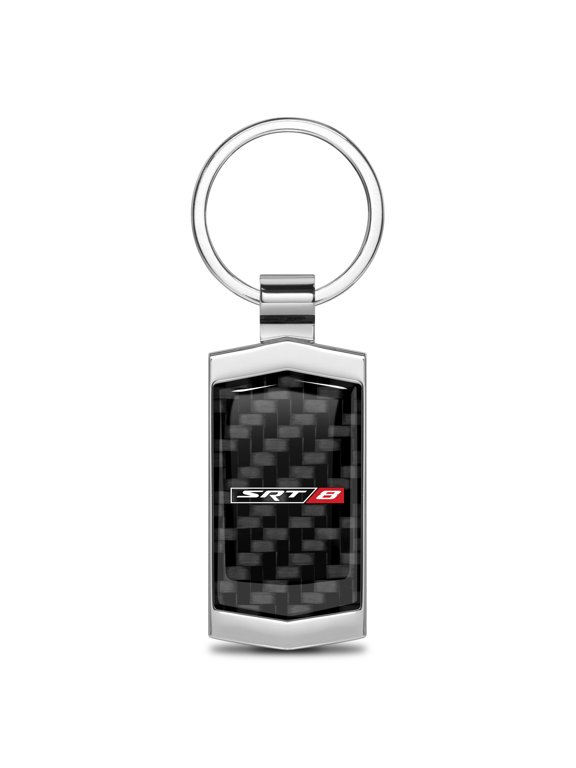 for Dodge SRT-8 Logo Real Black Carbon Fiber Chrome Metal Case Key Chain, Official Licensed
